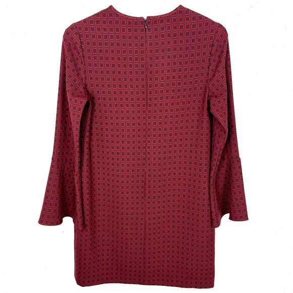 Shoshanna Womens Bell Sleeve Shift Dress Red Geometric Print Back Zip Size 4 - Picture 2 of 7